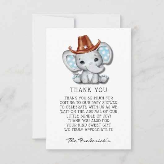 Cowboy olifant Baby shower dank u kaarten (Voorkant)