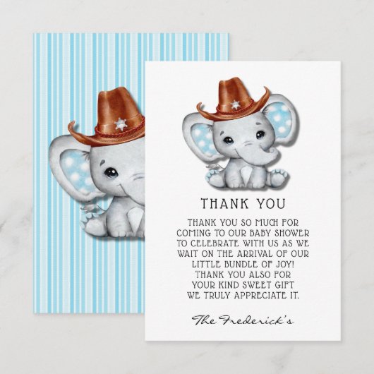 Cowboy olifant Baby shower dank u kaarten (Voorkant / Achterkant)