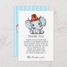 Cowboy olifant Baby shower dank u kaarten