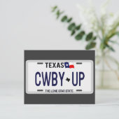 Cowboy omhoog!  CWBY UP Texas License Bord Briefkaart (Staand voorkant)