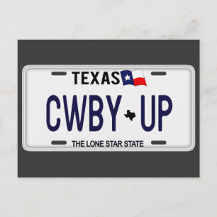 Cowboy omhoog!  CWBY UP Texas License Bord Briefkaart