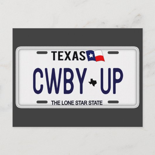 Cowboy omhoog!  CWBY UP Texas License Bord Briefkaart (Voorkant)