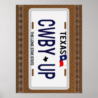 Cowboy omhoog! CWBY UP Texas License Bord Poster