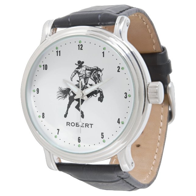 Cowboy on a Horse Black Numerals Watch Horloge (Gekanteld)