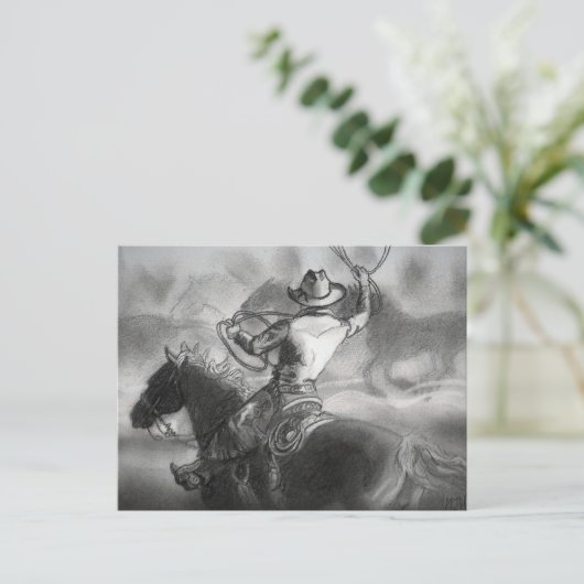 Cowboy on Horse Artwork Briefkaart (Staand voorkant)