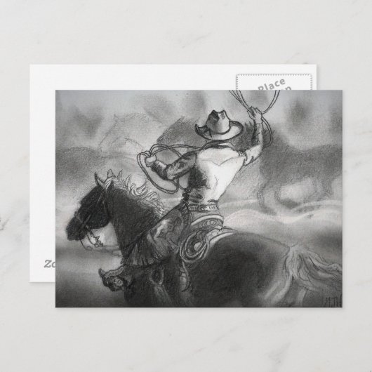 Cowboy on Horse Artwork Briefkaart (Voorkant / Achterkant)