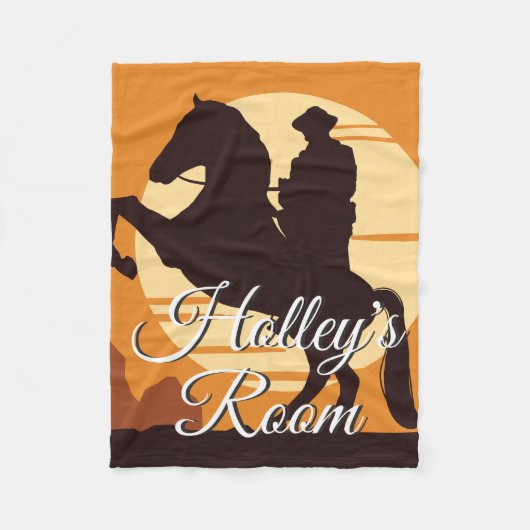 Cowboy on Horse bij zonsondergang op maat Fleece Deken (Voorkant)