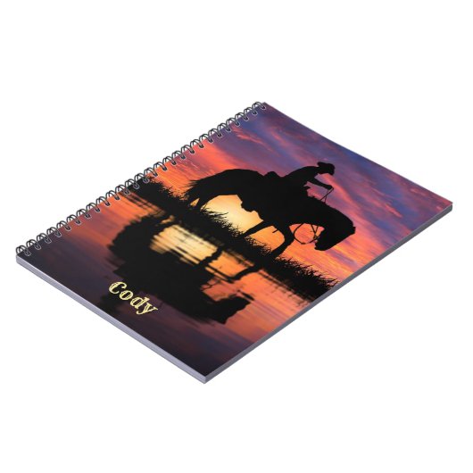 Cowboy on Horse in een Texas Sunset Personalize Na Notitieboek (Linkerzijde)