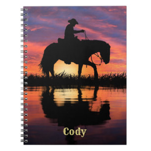 Cowboy on Horse in Texas Sunset Personalize Name Notitieboek