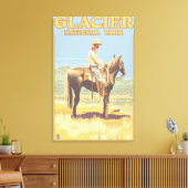 Cowboy on Horseback - Glacier National Park Canvas Afdruk (Insitu (Woonkamer))
