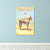 Cowboy on Horseback - Glacier National Park Canvas Afdruk (Insitu (Houten vloer))
