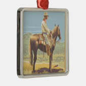 Cowboy on Horseback - Glacier National Park Metalen Ornament (Rechts)