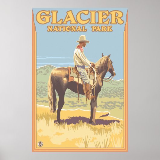 Cowboy on Horseback - Glacier National Park, MT Poster (Voorkant)