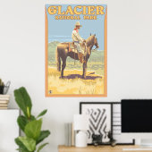 Cowboy on Horseback - Glacier National Park, MT Poster (Thuiskantoor)