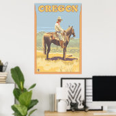Cowboy on Horseback - Oregon Poster (Thuiskantoor)