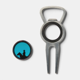 Cowboy on Horseback Silhouette - Turquoise  Divot Tool