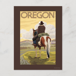 Cowboy on Horseback Vintage Travel Poster Briefkaart
