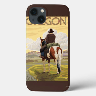 Cowboy on Horseback Vintage Travel Poster iPhone 13 Hoesje