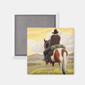 Cowboy on Horseback Vintage Travel Poster Magneet (Voorkant / Achterkant)