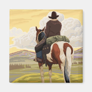 Cowboy on Horseback Vintage Travel Poster Magneet