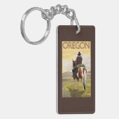 Cowboy on Horseback Vintage Travel Poster Sleutelhanger (Voorkant Links)