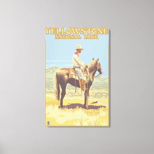 Cowboy on Horseback - Yellowstone National Canvas Afdruk (Voorkant)