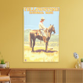 Cowboy on Horseback - Yellowstone National Canvas Afdruk (Insitu (Woonkamer))