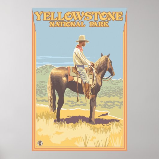 Cowboy on Horseback - Yellowstone National Park Poster (Voorkant)