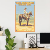 Cowboy on Horseback - Yellowstone National Park Poster (Thuiskantoor)