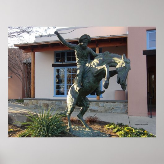 Cowboy on Rearing Horse Statue Poster (Voorkant)