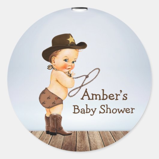 Cowboy On-Way Baby shower Ronde Sticker (Voorkant)