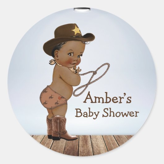 Cowboy On zijnway Baby shower Classic Round Stick Ronde Sticker (Voorkant)