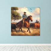 Cowboy op baardpaard canvas afdruk (Insitu (Houten vloer))