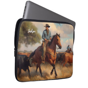 Cowboy op Bay Paard en vee Laptop Sleeve