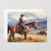 Cowboy op Buckskin Paard Briefkaart (Voorkant / Achterkant)