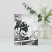 Cowboy op de grond na vallen van stier briefkaart (Staand voorkant)