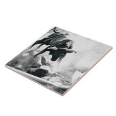 Cowboy op de grond na vallen van stier tegeltje (Zijkant)