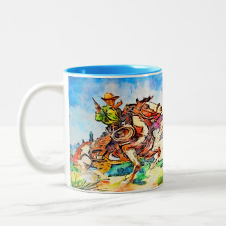 Cowboy op de vlucht tweekleurige koffiemok