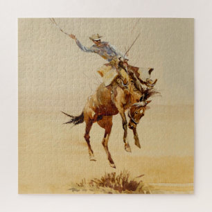 Cowboy op een bokkend paard #2 door Edward Borein Legpuzzel