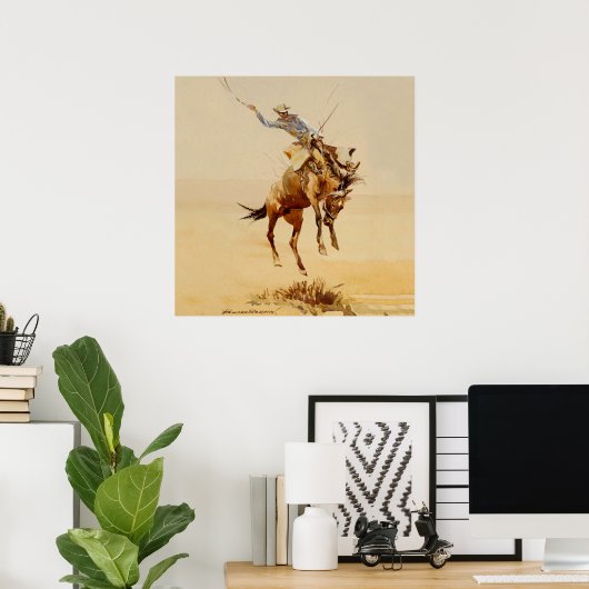 Cowboy op een bokkend paard #2 door Edward Borein Poster (Thuiskantoor)