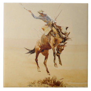 Cowboy op een bokkend paard #2 door Edward Borein Tegeltje