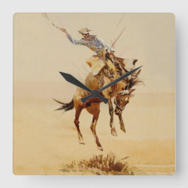 Cowboy op een bokkend paard #2 door Edward Borein Vierkante Klok