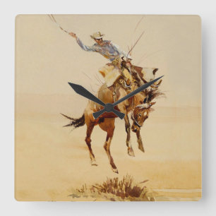 Cowboy op een bokkend paard #2 door Edward Borein Vierkante Klok