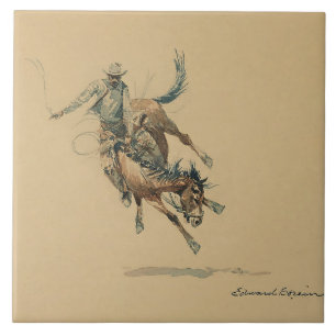 Cowboy op een bokkend paard #3 door Edward Borein Tegeltje