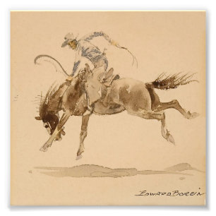 Cowboy op een bokkend paard door Edward Borein Foto Afdruk