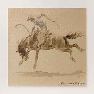 Cowboy op een bokkend paard door Edward Borein Legpuzzel