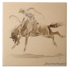 Cowboy op een bokkend paard door Edward Borein Tegeltje