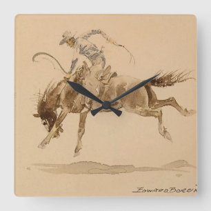 Cowboy op een bokkend paard door Edward Borein Vierkante Klok