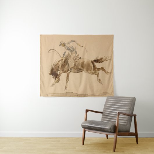 Cowboy op een bokkend paard door Edward Borein Wandkleed (In Situ (horizontaal))
