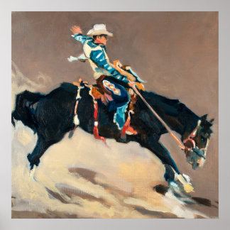 Cowboy op een Bucking Bronco bij de Rodeo Poster